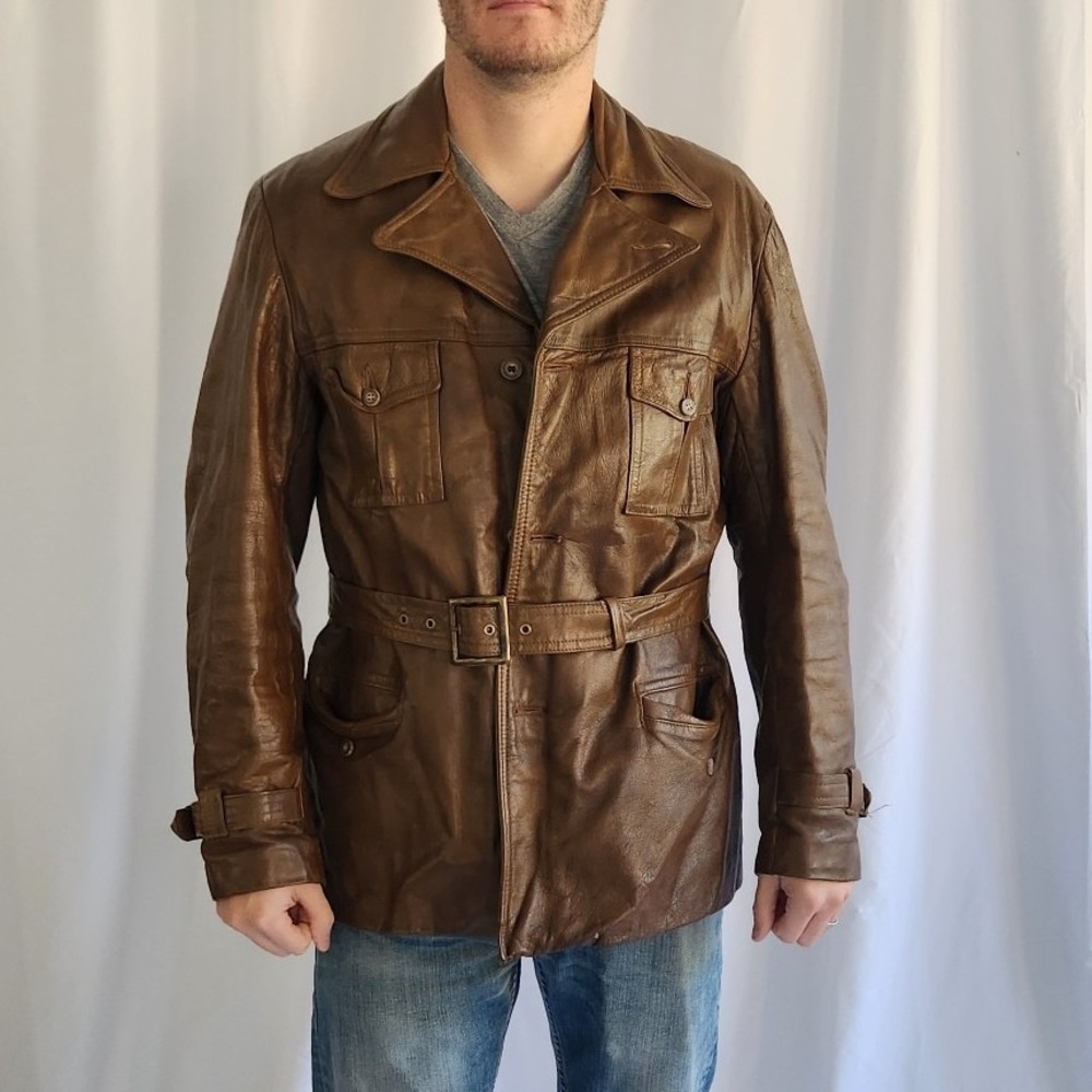 70s/80s Kawasaki Brown Leather Jacket with Faux Fur Liner‎